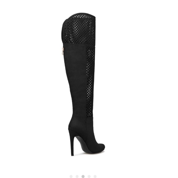 NIB Black Laser-cut Faux Suede Over The Knee Boots - Picture 10 of 12